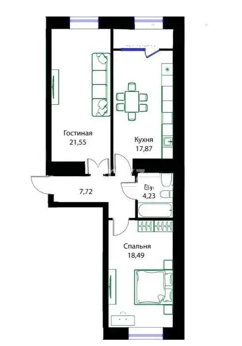 Продажа 2-комнатной квартиры, 71.43 м² в Астане