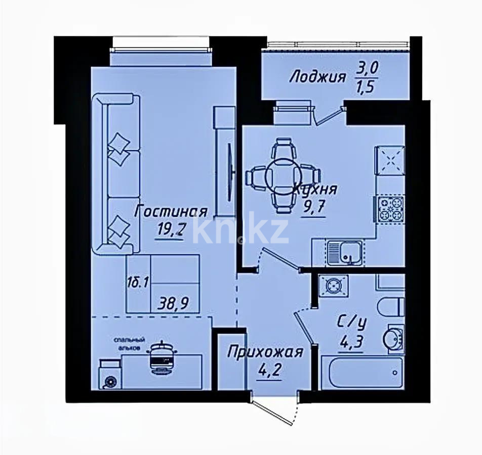 Продажа 1-комнатной квартиры, 39 м² в Астане