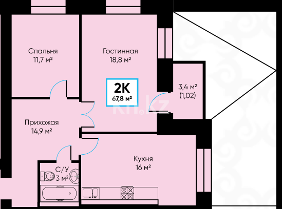 Продажа 2-комнатной квартиры, 69 м², мкр-н Гульдер-1, дом  3а в Караганде - фото 22