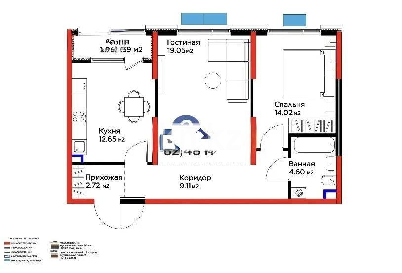 Продажа 2-комнатной квартиры, 62.48 м² в Алматы