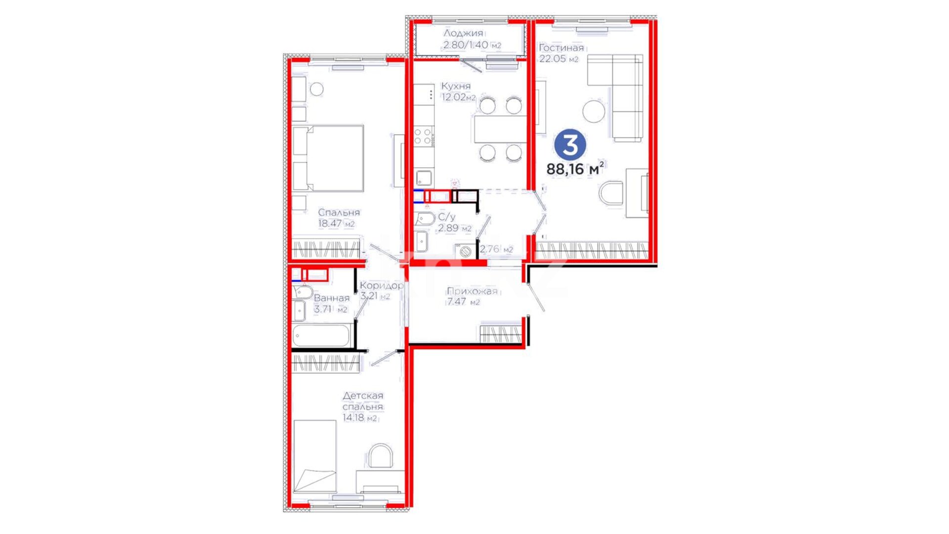 ЖК UIA. DARYN, 3-комнатная, цена 44 511 984 ₸, 504 900 ₸&nbsp;/&nbsp;м²