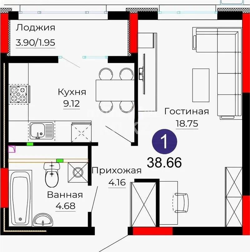 Продажа 1-комнатной квартиры, 38.6 м², ул. Е-882, дом  15 в Астане