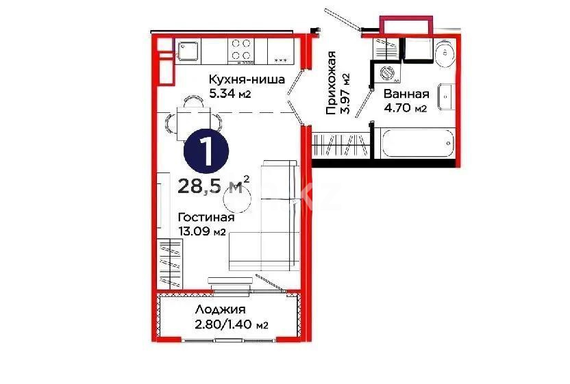 Продажа 1-комнатной квартиры, 29 м² в Астане