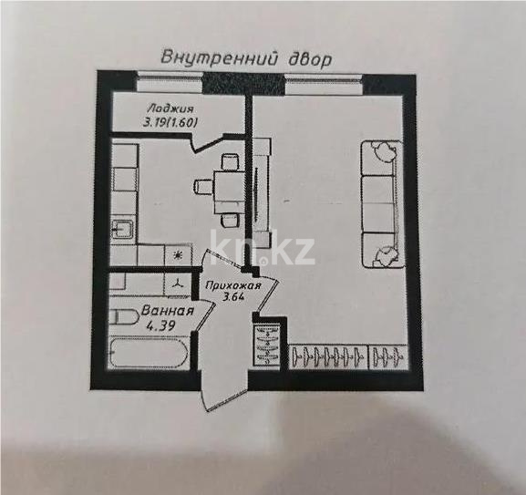 Продажа 1-комнатной квартиры, 42.33 м² в Астане