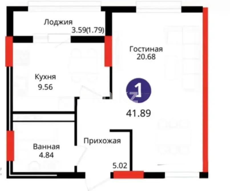 Продажа 1-комнатной квартиры, 41.89 м² в Астане