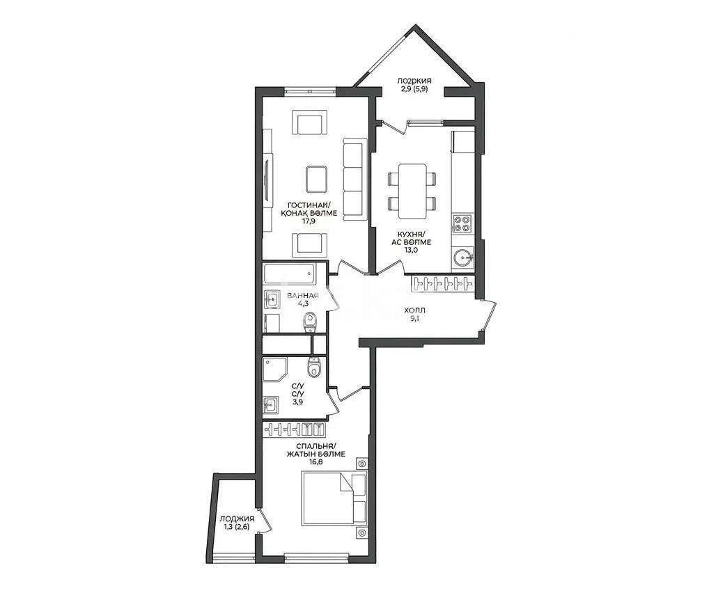 Продажа 2-комнатной квартиры, 70 м² в Алматы