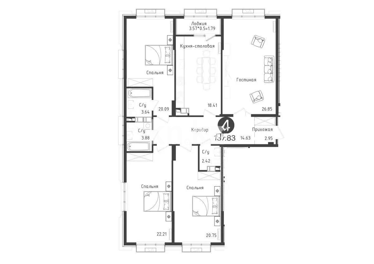 Продажа 4-комнатной квартиры, 137.83 м² в Алматы