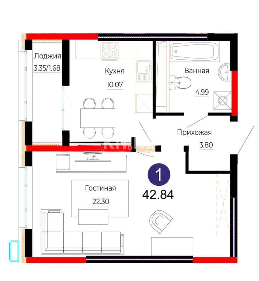 Продажа 1-комнатной квартиры, 42.8 м², ул. Е-882, дом  7 в Астане