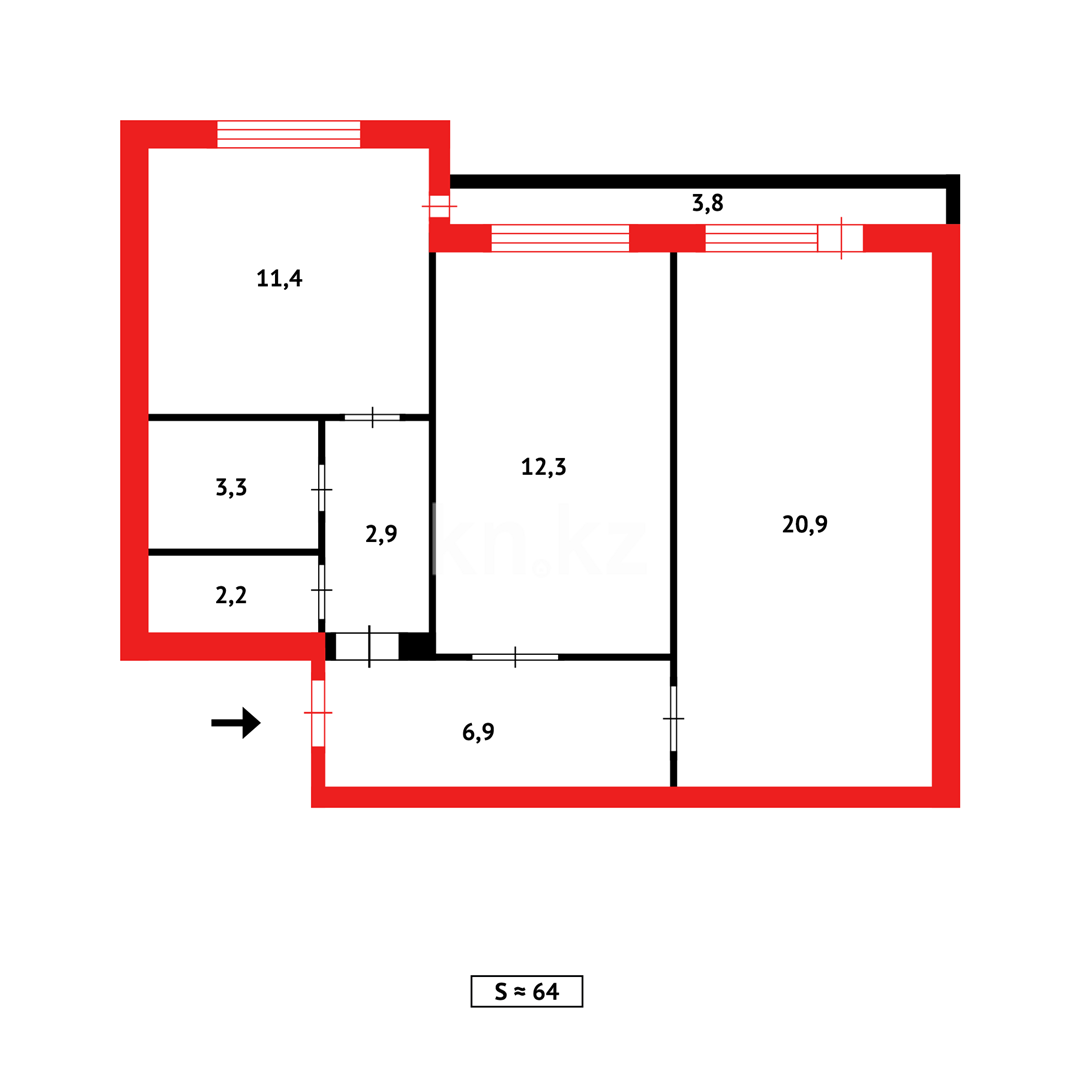 Продажа 2-комнатной квартиры, 64 м², ул. Муканова в Караганде - фото 20