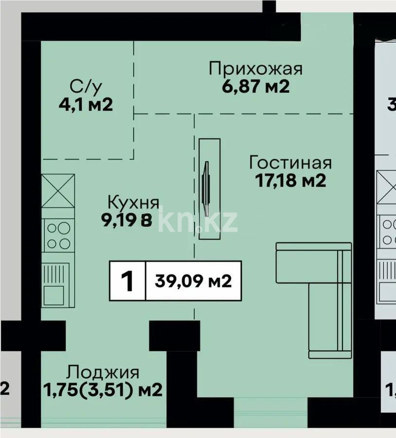Продажа 1-комнатной квартиры, 39 м² в Астане
