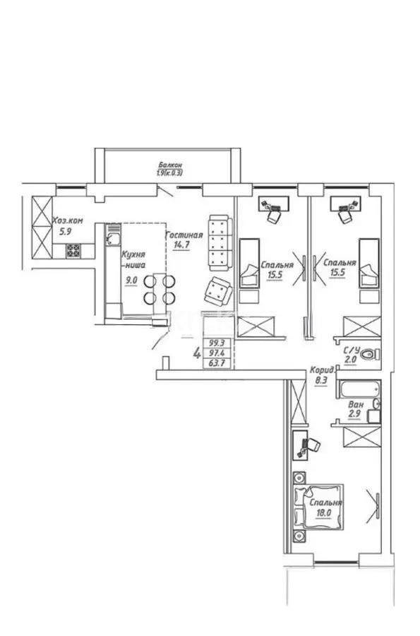 Продажа 4-комнатной квартиры, 100 м² в Астане