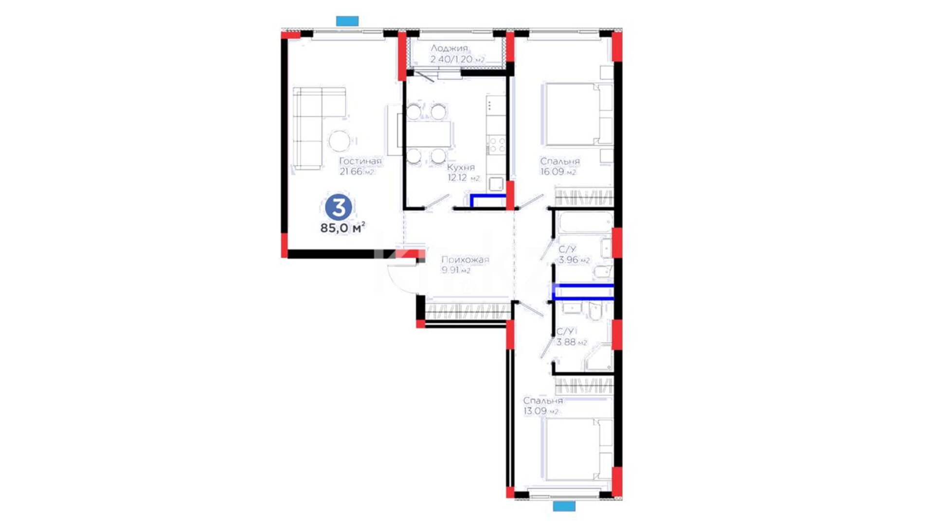 ЖК Family Nest A, 3-комнатная, цена 39 737 500 ₸, 467 500 ₸&nbsp;/&nbsp;м²