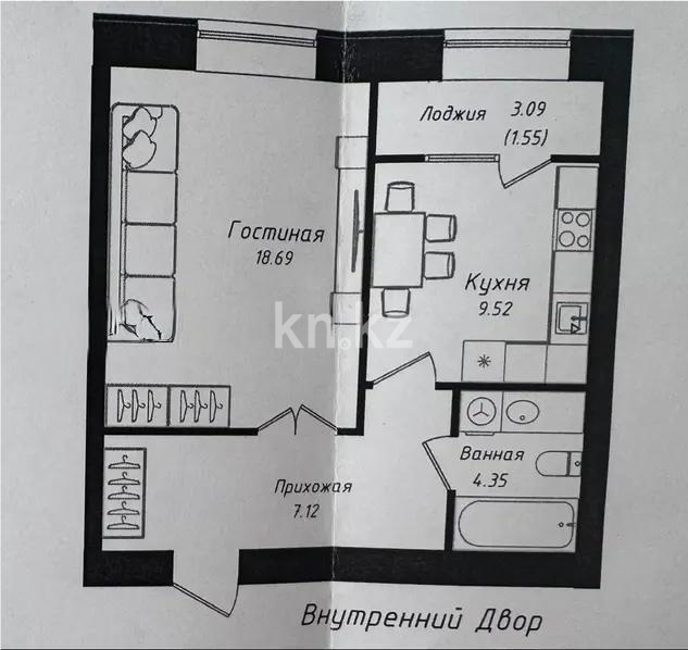Продажа 1-комнатной квартиры, 41.23 м² в Астане