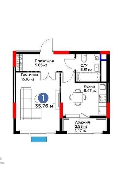 Продажа 1-комнатной квартиры, 36 м² в Астане