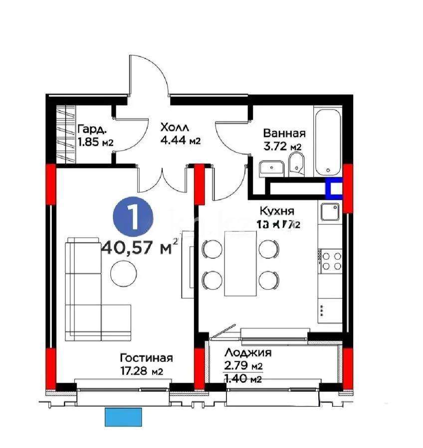 Продажа 1-комнатной квартиры, 41 м², пр. Туран, дом  57/5 в Астане