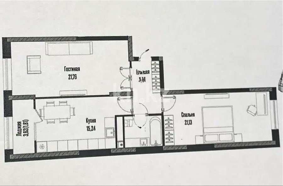 Продажа 2-комнатной квартиры, 69.59 м², ул. Бухар жырау, дом  12/2 в Астане