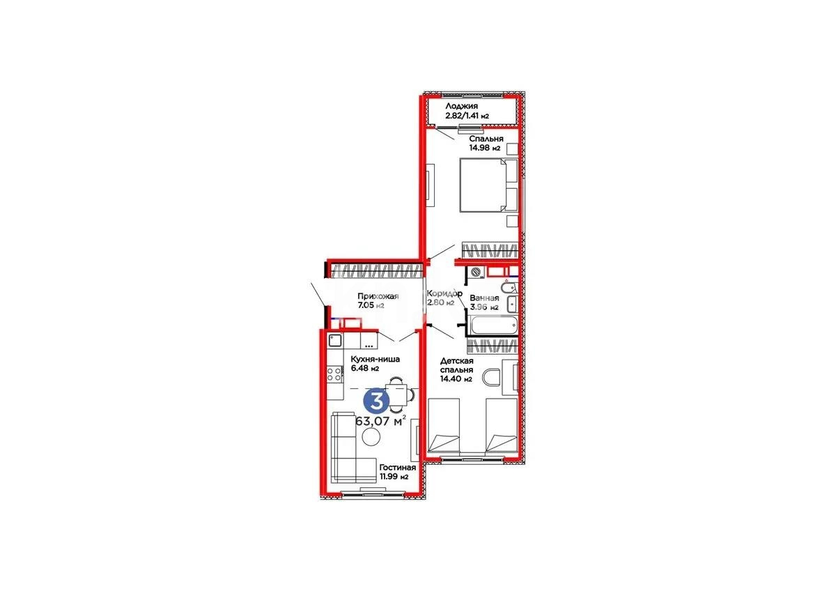 Продажа 3-комнатной квартиры, 63.7 м² в Астане