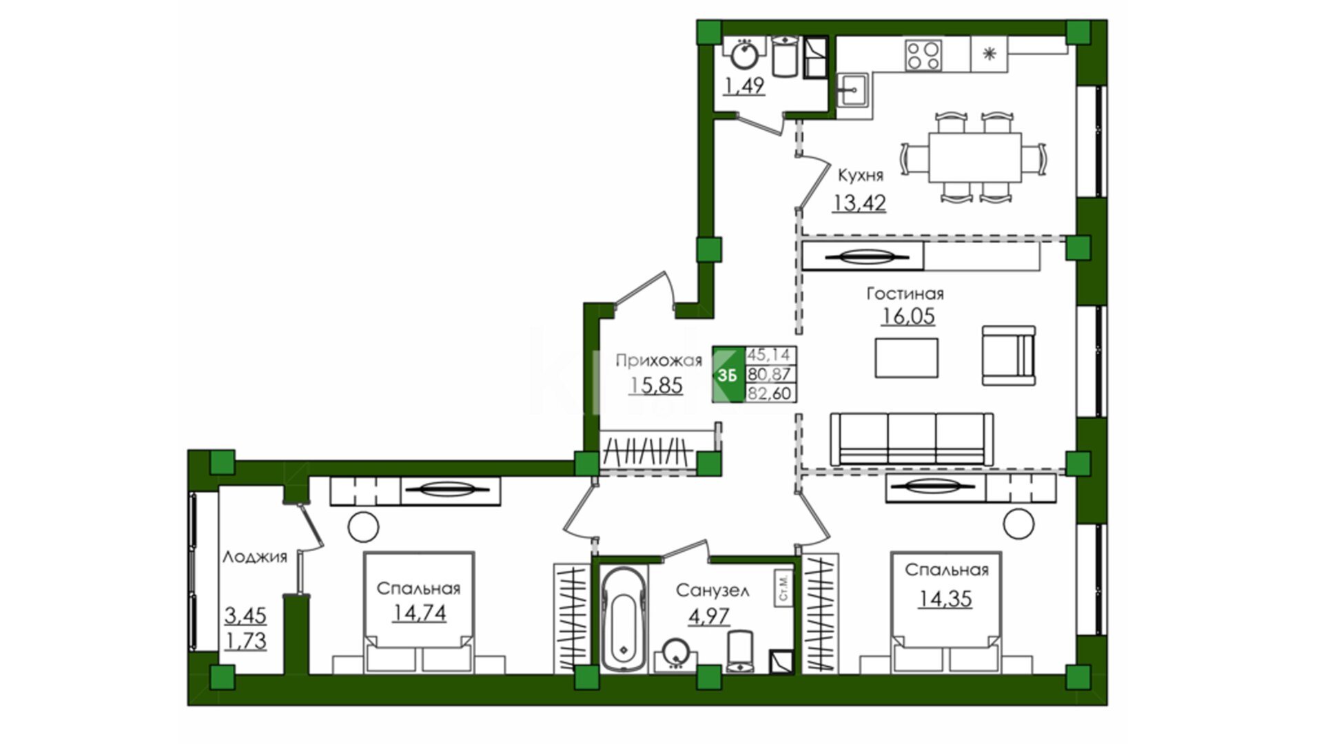 ЖК Salt, 3-комнатная, цена 47 219 421 ₸, 545 700 ₸&nbsp;/&nbsp;м²