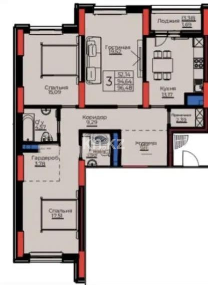 Продажа 3-комнатной квартиры, 96.48 м² в Астане