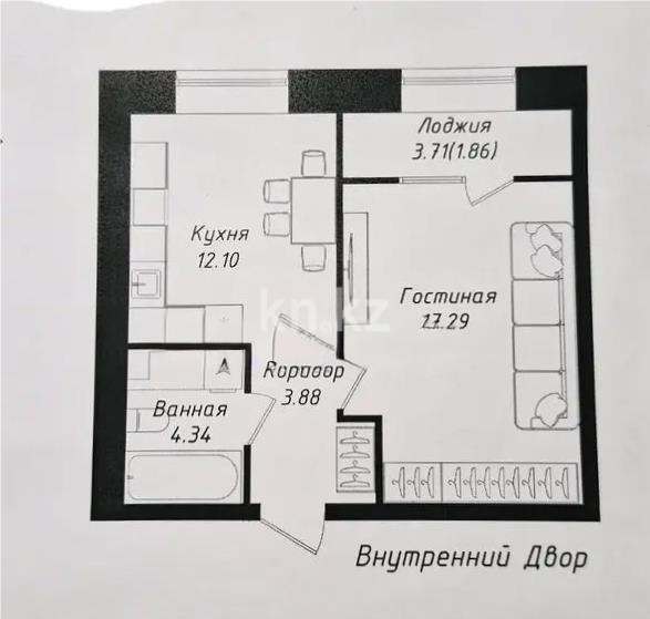 Продажа 1-комнатной квартиры, 39.47 м² в Астане