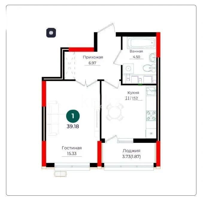 Продажа 1-комнатной квартиры, 39.18 м² в Астане