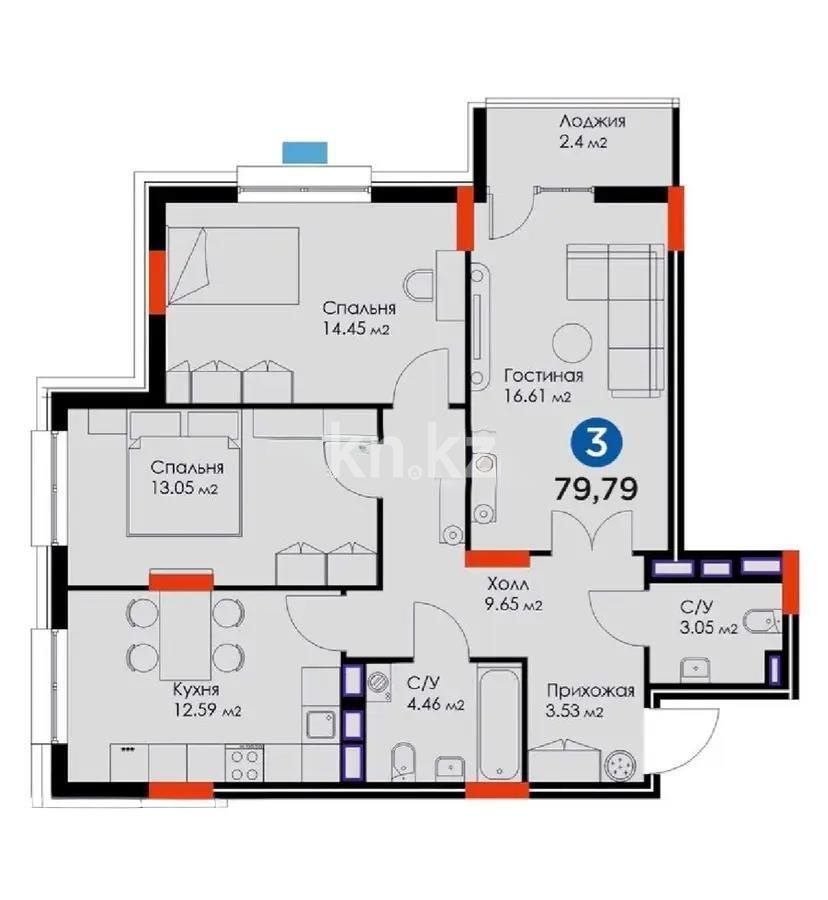 Продажа 3-комнатной квартиры, 79.4 м², ул. Онгарсыновой, дом  8 в Астане - фото 8