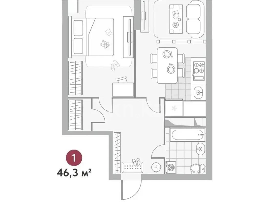 Продажа 1-комнатной квартиры, 46.3 м² в Алматы