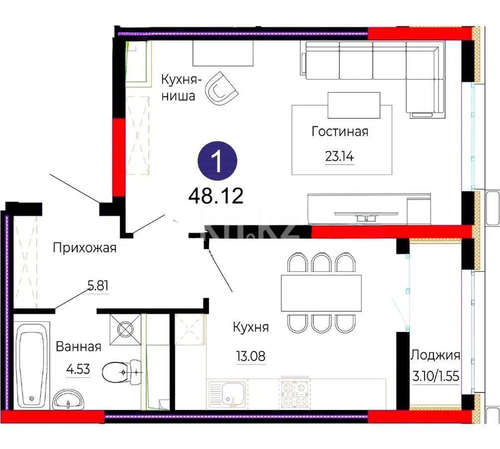 Продажа 1-комнатной квартиры, 48.12 м², ул. Е-882, дом  7 в Астане