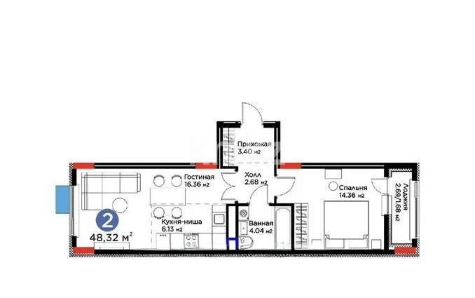 Продажа 2-комнатной квартиры, 48.3 м², ул. Нурмагамбетова, дом  17 стр в Астане