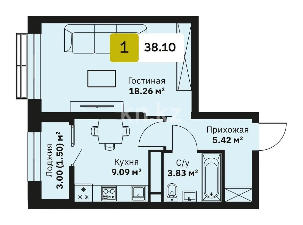 Продажа 1-комнатной квартиры, 38.1 м² в Алматы - фото 2