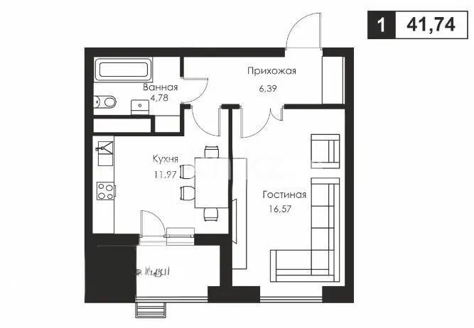 Продажа 1-комнатной квартиры, 41.74 м² в Астане