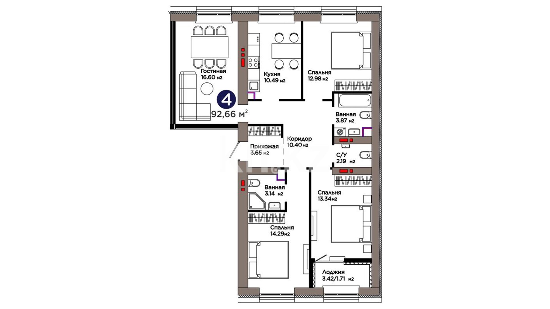 ЖК ŪIA. TARIH, 4-комнатная, цена 48 910 581 ₸, 527 850 ₸&nbsp;/&nbsp;м²