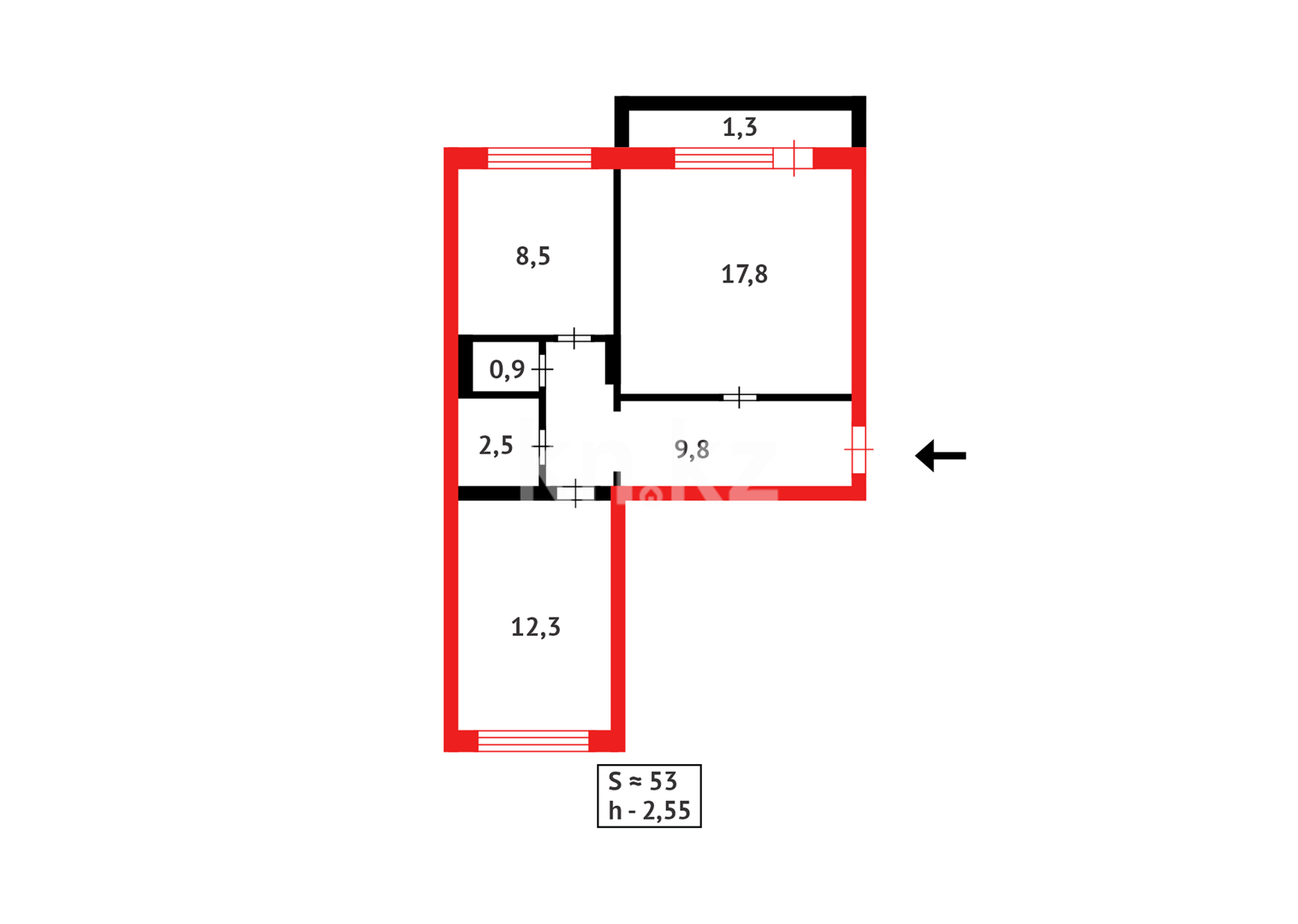 Продажа 2-комнатной квартиры, 53 м², мкр-н 22 в Караганде - фото 13