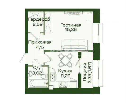 Продажа 1-комнатной квартиры, 37 м² в Астане