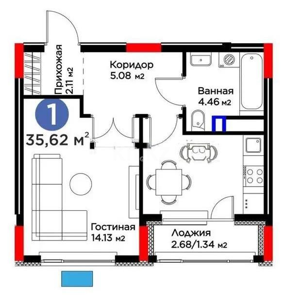 Продажа 1-комнатной квартиры, 35.6 м², ул. Е-117, дом  55 в Астане