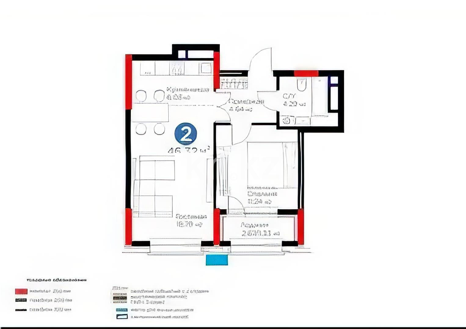 Продажа 2-комнатной квартиры, 46.32 м² в Астане