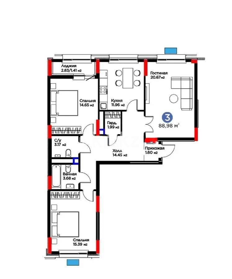 Продажа 3-комнатной квартиры, 90 м², пр. Туран, дом  57/5 стр в Астане