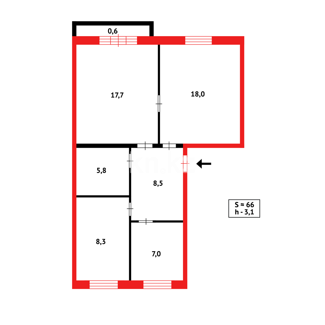 Продажа 3-комнатной квартиры, 65 м², ул. Чкалова в Караганде - фото 12