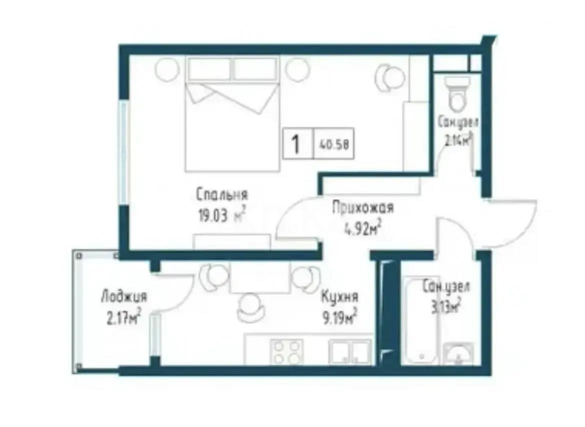 Продажа 1-комнатной квартиры, 40.58 м² в Алматы