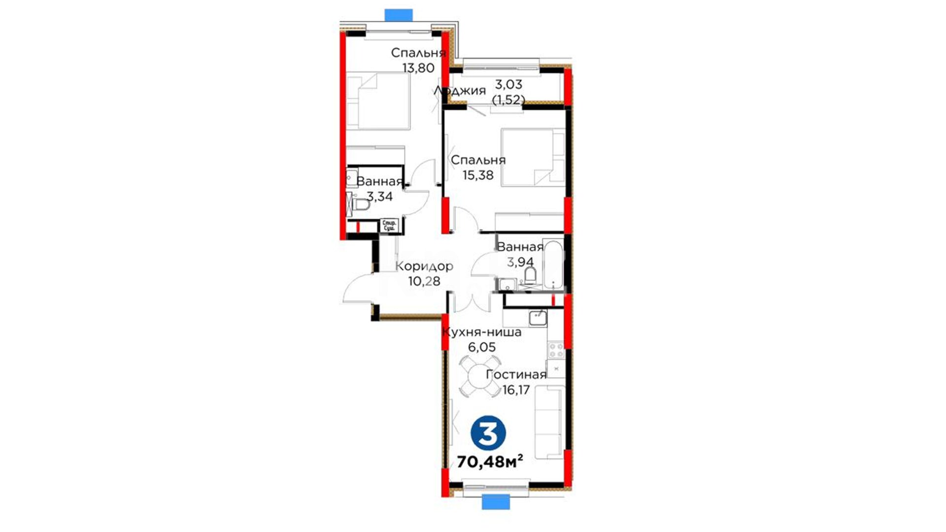 ЖК UIA. DARYN, 3-комнатная, цена 37 438 976 ₸, 531 200 ₸&nbsp;/&nbsp;м²