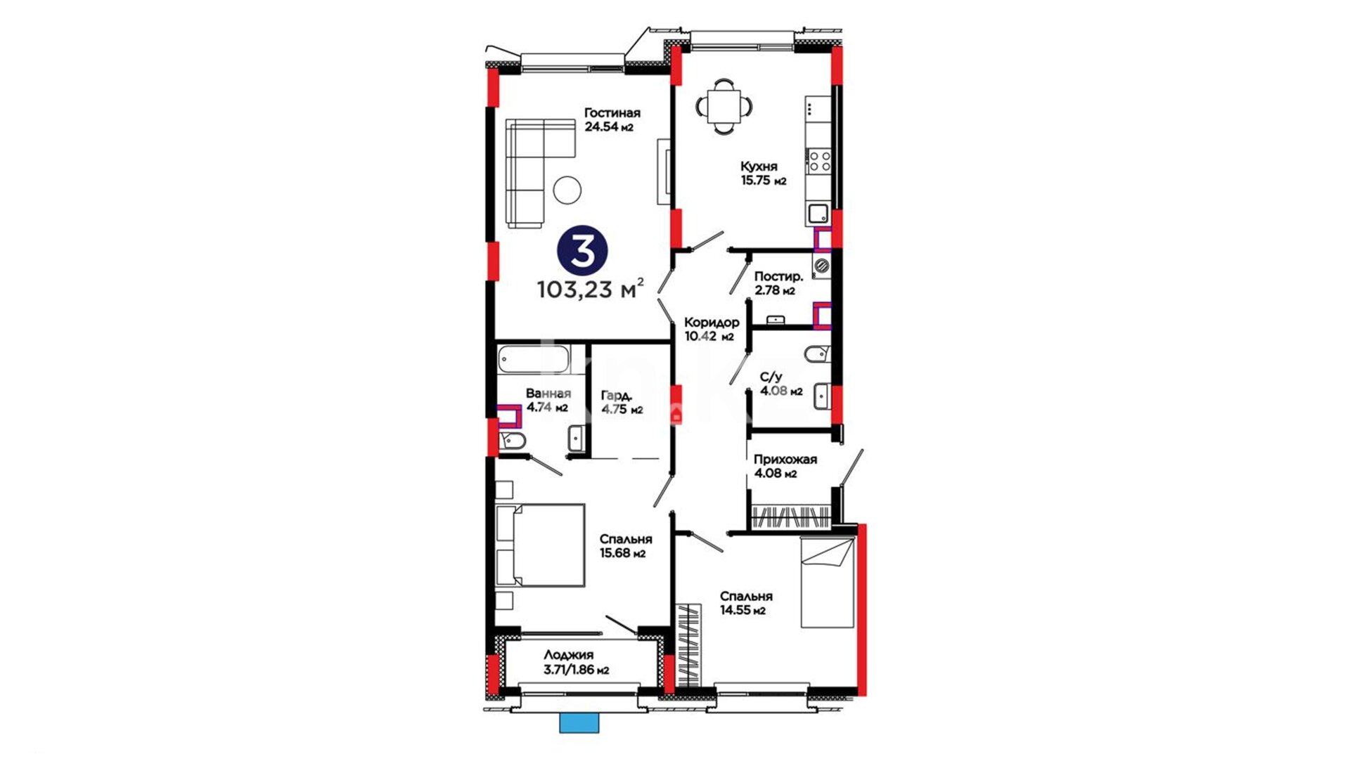 ЖК Auez Park, 3-комнатная, цена 74 841 750 ₸, 725 000 ₸&nbsp;/&nbsp;м²