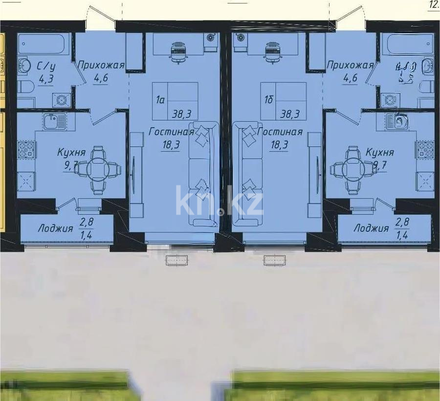 Продажа 1-комнатной квартиры, 38.3 м² в Астане