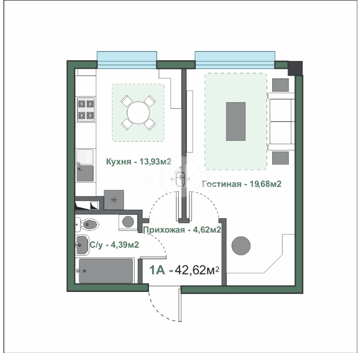 Продажа 1-комнатной квартиры, 42.62 м², ул. Алатау, дом  36 в Алматы - фото 7