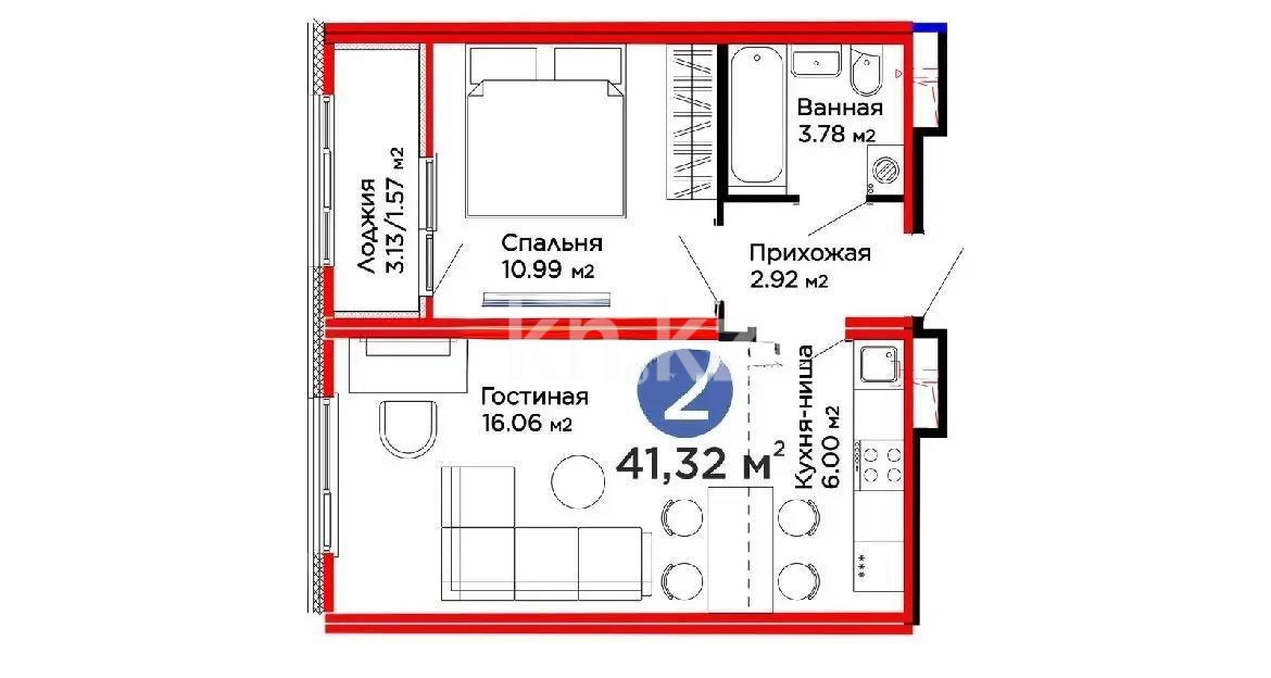 Продажа 2-комнатной квартиры, 41.32 м² в Астане - фото 4