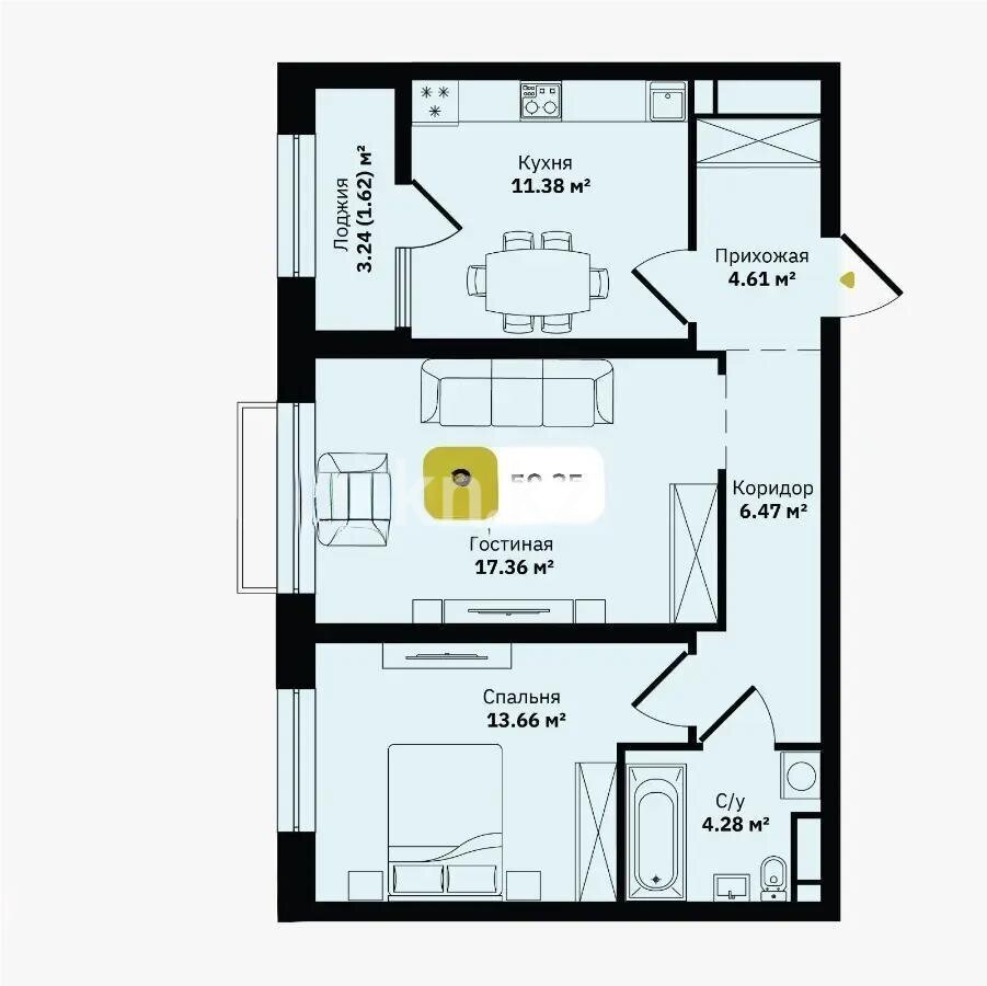Продажа 2-комнатной квартиры, 58.4 м² в Алматы - фото 3
