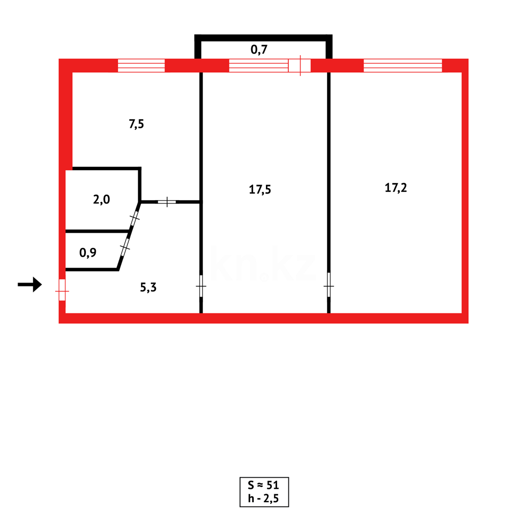 Продажа 2-комнатной квартиры, 51 м², пр. Строителей, дом  1 в Караганде - фото 11