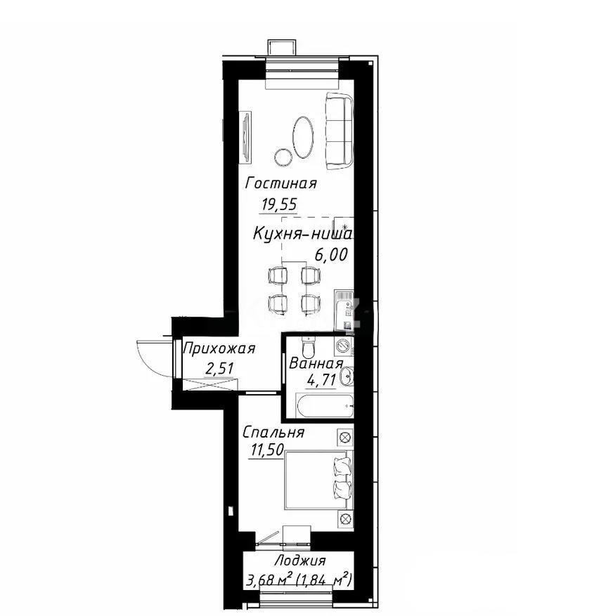 Продажа 2-комнатной квартиры, 46.11 м², ул. Айтматова, дом  1 стр в Астане