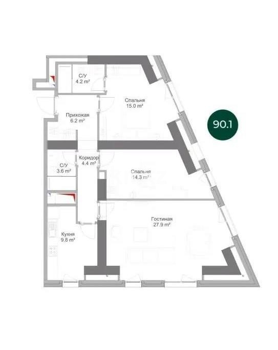 Продажа 3-комнатной квартиры, 90.1 м² в Алматы