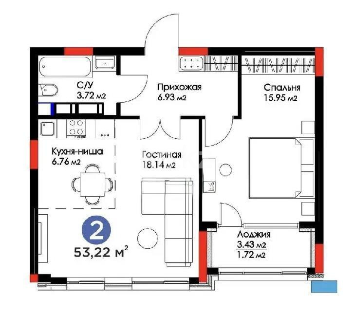 Продажа 2-комнатной квартиры, 54 м², ул. Мухамедханова, дом  4/3 в Астане