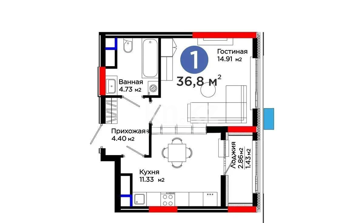Продажа 1-комнатной квартиры, 37 м², ул. Е-796, дом  1 стр в Астане - фото 5